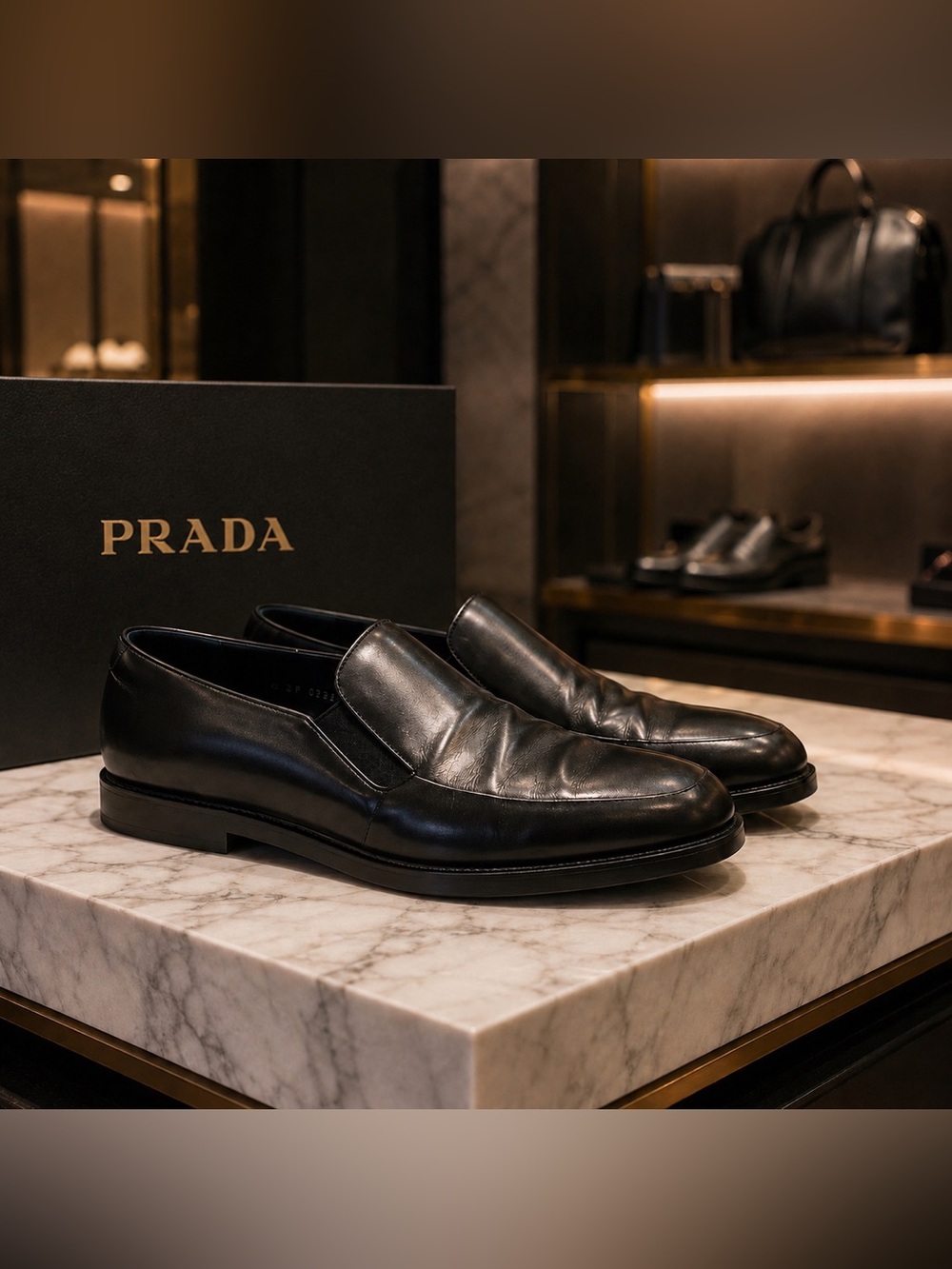 PRADA Black Leather Slip-On Loafers - Men's